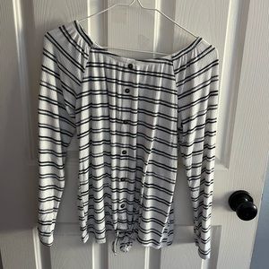 blue and white striped button up